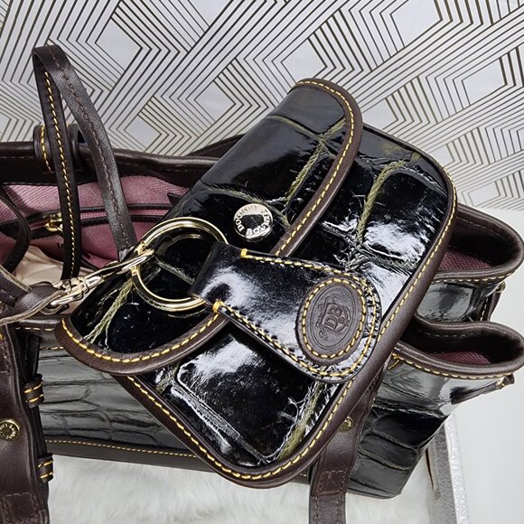 Dooney & Bourke Black Croco Embossed Leather Satchel Double Strap Tote Bag - Picture 5 of 11